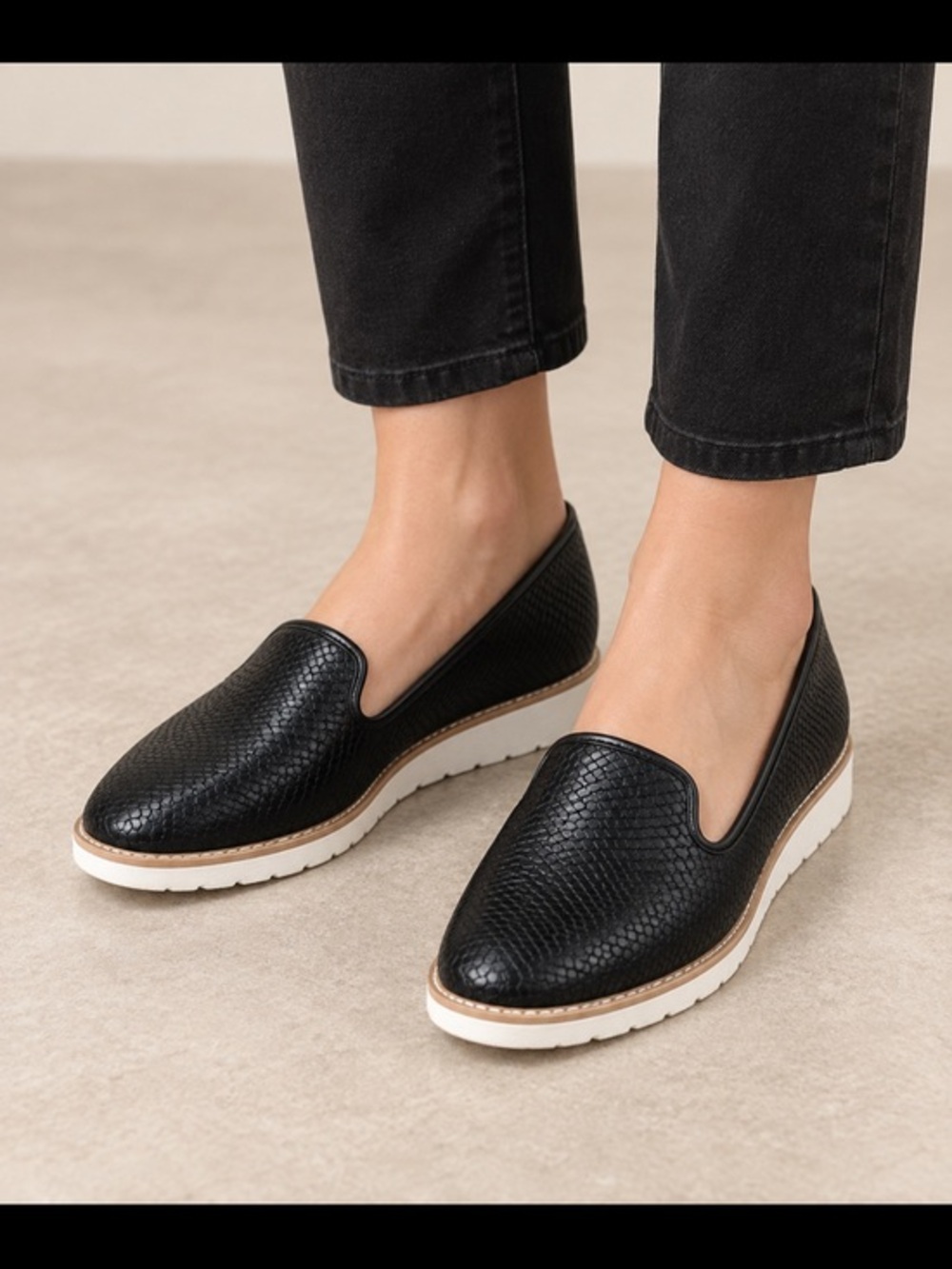 New Directions Kate Black Textured Platform Slip On Loafers